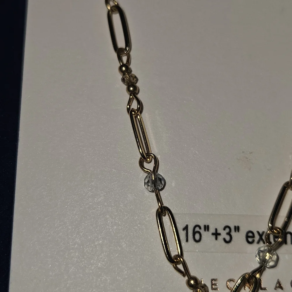 LC Lauren Conrad Gold Link Layering Necklace with Beaded Accents NWT